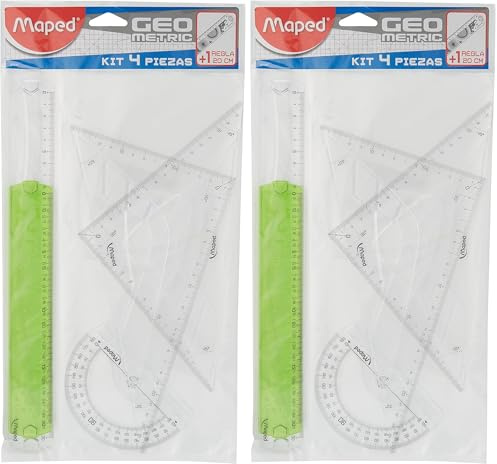 Maped 3154142278357 Kit Strumenti per Geometria Composto da Righello, Squadro, Goniometro e Righello (Confezione da 2)