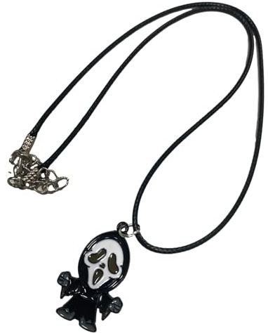 Horror Icon Handmade Black Enamel Pendant Necklace On Black Waxed Cord - 7 Options (Ghost Face)