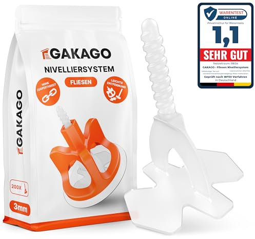 Gakago Système de nivellement de carreaux 200 pattes filetées 3 mm - Aide à la pose pour un joint parfait - Portée supérieure pour des carreaux de 3-18mm d'épaisseur