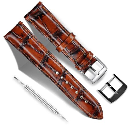 RBIPO Echtleder Uhrenarmband, Alligatorkorn Schnellverschluss Ersatzband, für Herren und Damen 14mm 16mm 18mm 20mm 22mm