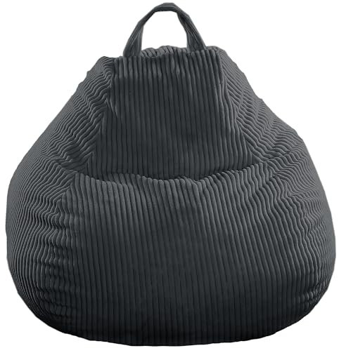 bananair - Sitzsack Cord für Kinder, Weich & Bequem, Maschinenwaschbarer Bezug, Gaming Sitzsack mit Schaumstoffflocken Füllung, Bean Bag (80x70 cm, Dunkelgrau)