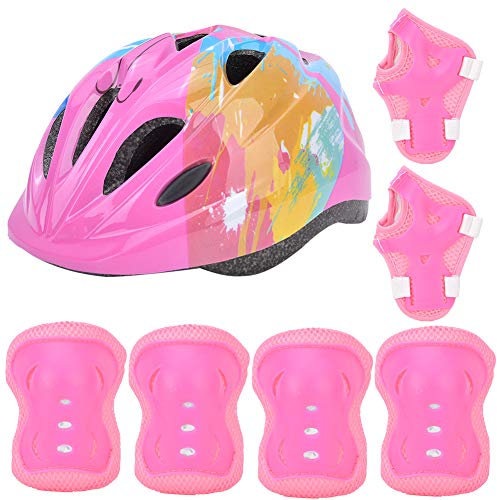 EIMSOAH Kinder-Fahrrad-Skateboard-Helmpolster-Set, Kinder-Skating-Fahrrad-Schutzausrüstungsset, Sicherheitshelm-Knie-Ellbogen-Handgelenk-Polster, Kinder-Schutzausrüstungsset und Helm,