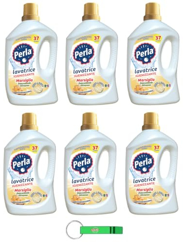 6x Perla Detersivo Lavatrice Marsiglia Detersivo Liquido Per Bucato - Flüssigwaschmittel Waschmittel für Waschmaschinen aus Marseille 37 Wäschen - 1850ml + Beni Culinari Kostenloser Schlüsselanhänger