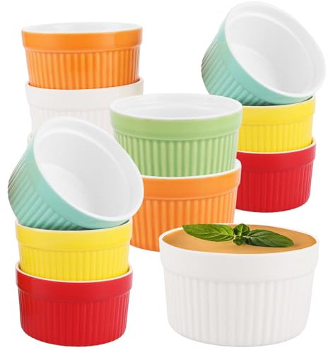 APACALI 12 moldes coloridos para soufflé, aptos para horno, 180 ml, color crema Brulee, cuencos de cerámica para hornear, moldes pequeños, aptos para horno, para pudin, para ragout fin, muffin