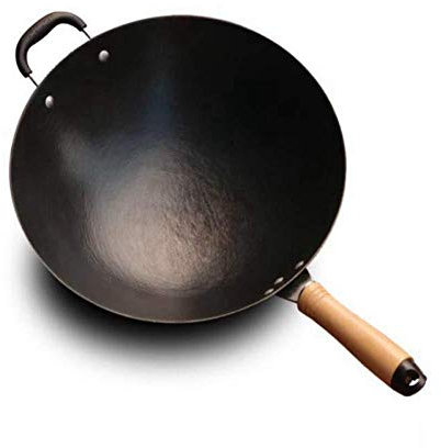 OQHAIR Wok Pentola di Ferro Multifunzione Domestica Padella Antiaderente Non Rivestita Maniglia Singola Fornello a induzione Fornello a Gas Ispessimento Universale,32cm (32cm)