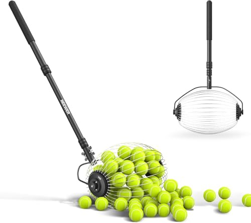 NEEWER Raccoglitore Tramoggia di Palline da Tennis Rapido a Rullo, per Raccogliere Fino a 40 Palline da Tennis/Golf/Pickleball da 1,5-3 Senza Piegarsi, Manico Telescopico da 77-148cm/30-58, TB01S