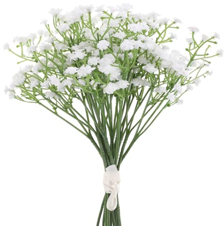 Psyqtsuary 12 Stück Schleierkraut Künstlich Real Touch Künstlich Gypsophila Fake Deko Blumen Künstlich Gypsophila Künstliche Blume Weiß Künstliche Schleierkraut für Hochzeit Party Braut Büro Dekor