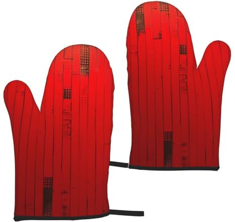 Rote gestreifte bedruckte Ofenhandschuhe, rutschfest, hitzebeständig, Grillhandschuhe für Küche, Kochen, Backen, Grillen, 1 Paar