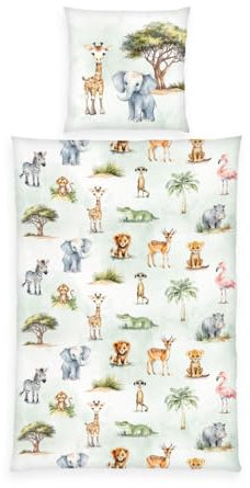 Herding Flanell-Bettwäsche Safari, Young Collection, Kopfkissenbezug 80 x 80 cm, Bettbezug 135 x 200 cm, Mit Knopfleiste, Baumwolle/Flanell