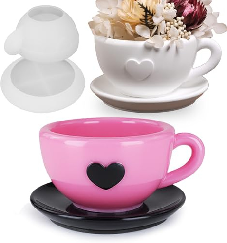 Wehous Set di stampi in silicone a forma di tazza da tè e piattino, contenitore creativo in resina, vassoio per sottobicchieri, porta gioielli in resina epossidica, stampo per calcestruzzo per tavolo