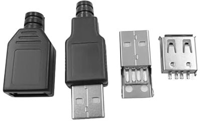 JZK 5x DIY USB A male connector, USB Type A 4 Pin Male jack adapter Plug with Black Plastic Cover, USB connecter solder repair replacement for DIY power supply, breadboard, PCB Board