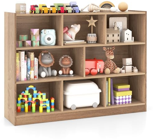 DREAMADE Kinderregal mit 8 Fächern, Bücherregal für Kinder aus Holz, Aufbewahrungsregal Spielzeugschrank Kinderzimmer Möbel, Spielzeugregal für Kinderzimmer Wohnzimmer, 122 x 32 x 93cm (Natur)