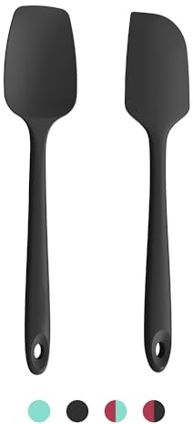 Doosu Juego de 2 espátulas de silicona: Espátula plana de goma para hornear, resistente al calor de 315 °C de grado alimenticio, libre de BPA utensilios de cocina espátula para mezclar raspar (Negro)