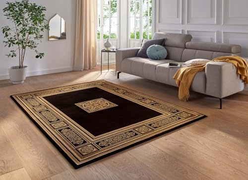 Taracarpet moderner Designer Orient Kurzflor Teppich edle Luxus Qualität im Aubusson Palast Design für Wohnzimmer, Schlafzimmer und Esszimmer schwarz-Gold 160x230 cm