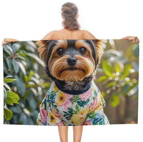 Strandhandtuch Yorkie-Blumen Leichtes Duschtuch Mikrofaser Strandlaken Für Yoga Wandern Männer 80X130Cm