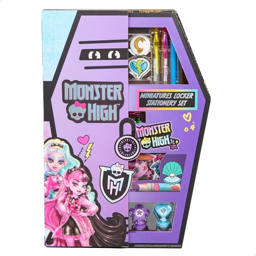 ColorBaby Monster High Skrivset Garderob, Pennfodral, pennor, stämplar och klistermärken, skolmaterial för barn (77515)