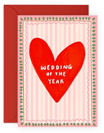 Glückwunschkarte zur Hochzeit des Jahres – Rotes Herz-Design – lustige und stilvolle Hochzeits-Glückwunschkarte für Braut, Bräutigam, Freunde, Bestie, BFF, Paar, Ihn, Sie – kommt mit süßen Aufklebern