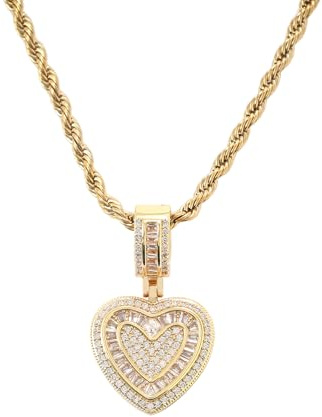 Lulu Mel Silver Heart Necklace 14K Gold Plated Heart Pendant Cubic Zirconia Necklace for Women Men, Iced Out Love Necklace Jewelry Gift Valentine's Day/Mother's Day/Christmas/Anniversary/Birthday Gift (Small Heart, Gold)