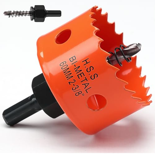 Lochsäge 60mm Orange, Schnellarbeitsstahl HSS M42 Bi-Metall Lochsäge holz, Lochfräser mit Sechskant Schaft und Bohrer mit 30mm Schnitttiefe für holz, Trockenbau und Metallblech