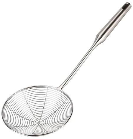 EXKURPOO Espumadera Colador de araña, cucharón, Cesta for freír de Metal de Acero Inoxidable con Cuchara Grande de Mango Largo