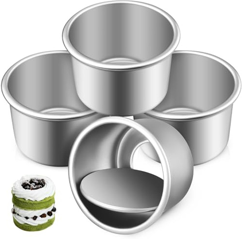 GRIRIW 4pièces Moules à Gâteau Ronds Avec Fond Amovible Ustensiles De Cuisson Pour Pâtisserie Lot De Petits Moules De Forme Carrée