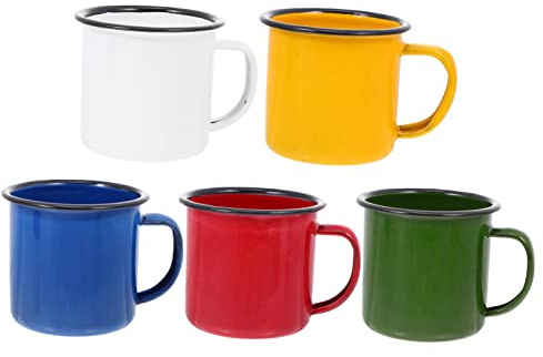 EXHUMKY 5 Tazas Esmaltadas Vintage Pequeñas Taza De Bebida Multifuncional Para Vino Y Agua Boca Ancha De Fácil Limpieza Borde Redondo Y Mango Cómodo Colores Surtidos 2.55X2.55X2.36 in