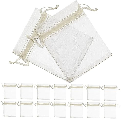 Veemoon Kleine Organzabeutel 100 Stück Beige 8x10cm Netzbeutel Mit Kordelzug Süßigkeiten Verpackung Dekorative Geschenkbeutel Für Party Weihnachten Hochzeit Babyparty