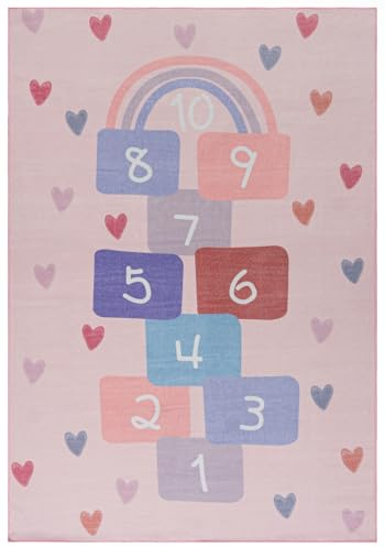Mazovia Spielteppich Kinderzimmer 120x170cm Rosa Hüpfspiel Pflegeleicht | Kinderteppich für Schlafzimmer Spielzimmer Mädchen Maschinenwaschbar Rutschfest Allergikerfreundlich Tierfreundlich Kurzflor