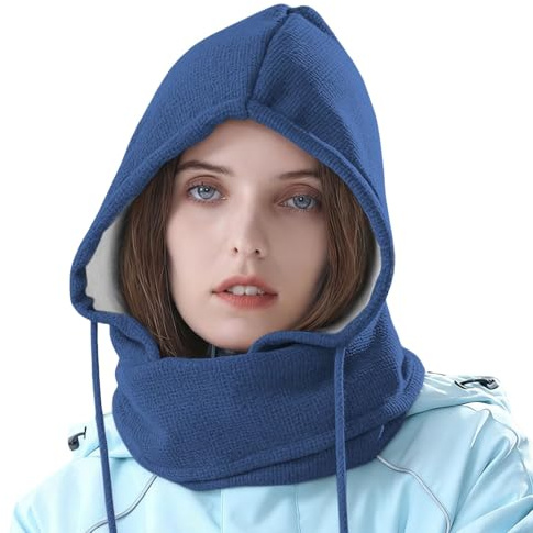Rayson Gorro de Invierno Mujer Termico Capucha Bufanda Forro Polar con Cordón Balaclava Hombre Pasamontañas de Punto Sombrero para al Aire Libre(Azul, Talla única)