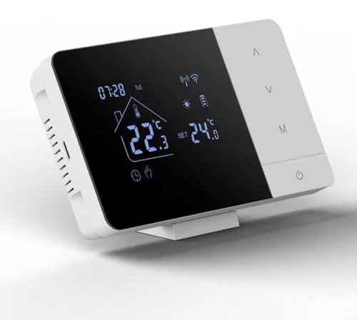Sandyseptember Termostato WiFi para batería Tuya compatible con calderas de gas, soporta modos de refrigeración de calefacción, control de voz para Alexa y Alice, programación personalizada con
