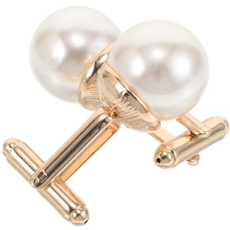 ibasenice 2 Stück Perlen Manschettenknöpfe Herren Metall Cufflinks Klassisch Business Hochzeit Anzug Schmuck Accessoire für Hemd und Smoking