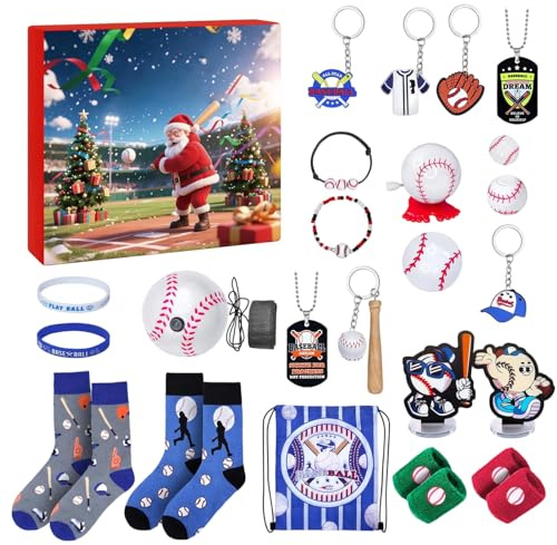 Baseboll jul 2025,24 dagar bollsporttillbehör | Baseballdekoration nedräkningskalender, för entusiaster, spelare, samlare, medlemmar