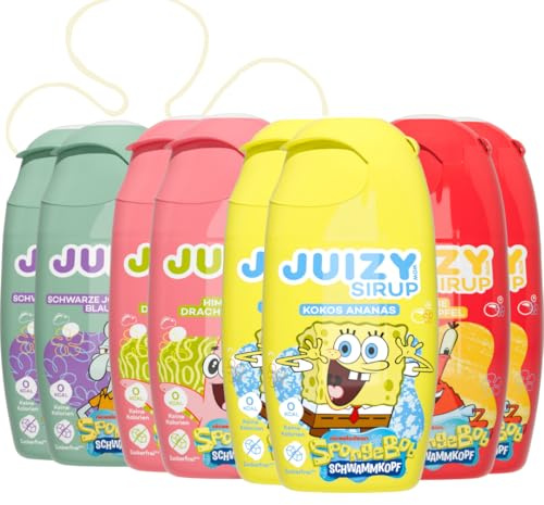 SPONGEBOB Sirup Zuckerfrei | Zuckerfreier Getränkesirup für Schwammkopf Fans (Wassersprudler kompatibel) | Natürlicher Frucht Geschmack - Low Calorie - More Fun | Vegan 8 x 65ml