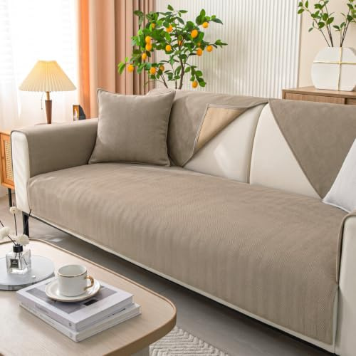 Sofa Überzug, Überwurfdecken für Sofa, Sofaschoner Rutschfest, Sofadecken für Sitzfläche, Sofabezug L Form 1/2/3/4 Sitzer Ecksofa Sofa Cover , Couch Überwurf Hund Katze, Milchkaffee Farbe, 110*240cm