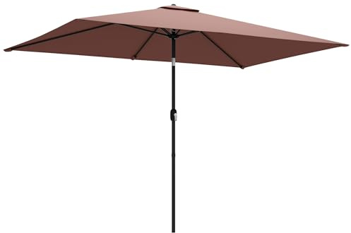 Outsunny Sonnenschirm 300 x 200 cm neigbar Balkonschirm mit Kurbel Schutzhülle, UV Schutz, Rechteckig Gartenschirm windfest stabil Marktschirm Sonnenschutz für Garten Balkon Terrasse Braun