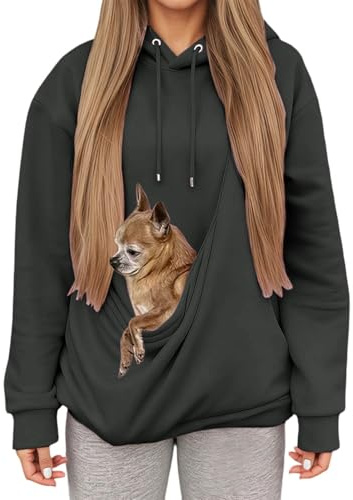Sweat à Capuche Femme avec Grande Poche Kangourou Fonctionnelle,Pull de Transport pour Chat et Chien,Sweatshirts pour Amoureux des Animaux domestiques (Dark Gray, M)