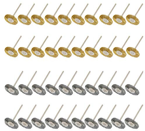 PHYHOO 3 mm Stahl-Messing-Reinigungsbürsten, Drahtbürste, Polierscheiben, Aufsatz für Dremel-Schleifer, Drehwerkzeuge, 40 Stück