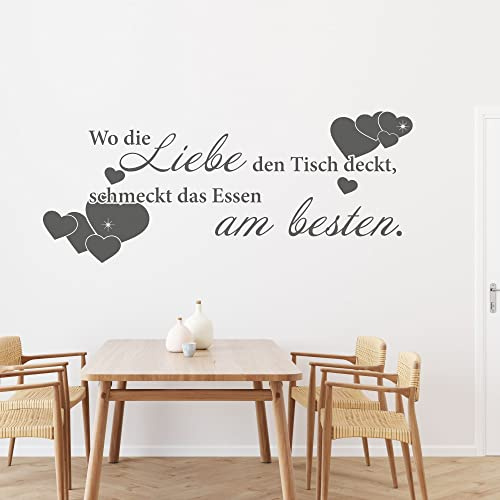 GRAZDesign Wandtattoo Küche Sprüche Wo die Liebe den Tisch deckt, Wandsticker Sticker, Restaurant Esszimmer, Wanddeko Wandaufkleber, Küchen Deko selbstklebend, 73x30cm, 070 schwarz
