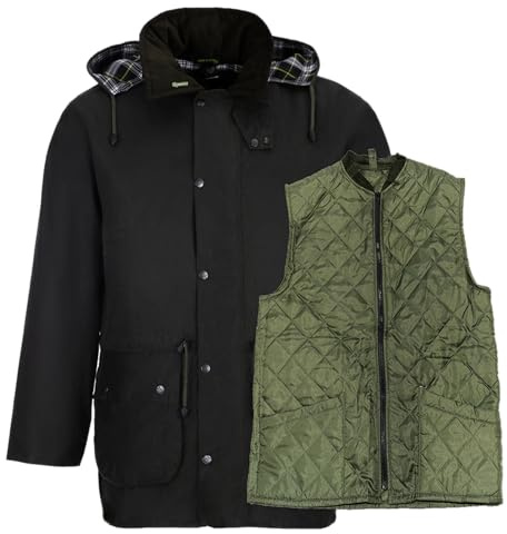 Romneys Warme Winter Wachsjacke Poacher 3-in-1 | Inklusive Steppweste | Wind-und Wasserdicht | Mit Kapuze und Rückentasche