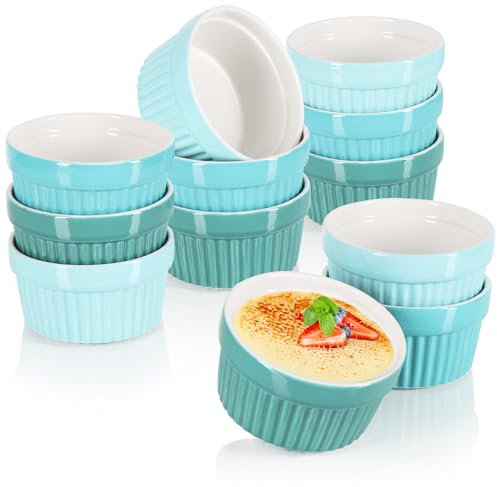 COM-FOUR® 12x moldes para soufflé - cuencos de cerámica creme brulee - moldes a prueba de horno - moldes para tazones de postre y pastelería, por ejemplo, aleta de ragú - en diferentes tonos de verde