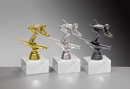 Henecka ⛷ Ski-Pokal, Ski-Trophäe, Ski Alpin Abfahrt Skifahrer auf Marmorsockel, mit Wunschgravur, wählbar in 3 Farben (Gold)