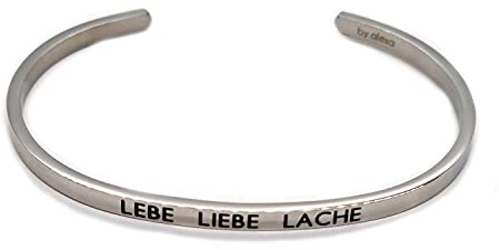 Eleganter Armreif Armband silber mit Mantra und Spruch bis ca. 20 cm. Lebe Liebe Lache