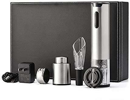 SMSOM Conjunto de Regalos de Amante del Vino para Hombres y Mujeres, abrelatas de Vino eléctrico Recargable, abridores de Botellas electrónicos automáticos, con tapón, vultor de aireador, Cortador de
