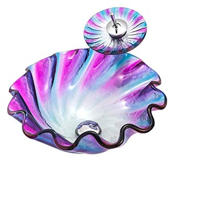 QQZQQ Bathroom Artistic Glass Rainbow Vessel Sink Glass Bowl Bathroom Wash Sink Glass Bowl Bathroom Wash Sink (C, Size : Basin+Accessories)