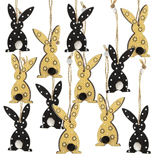 Logbuch-Verlag 12 Osteranhänger Hasen Osterhasen mit Schnur zu Aufhängen schwarz Gold Deko 7 cm