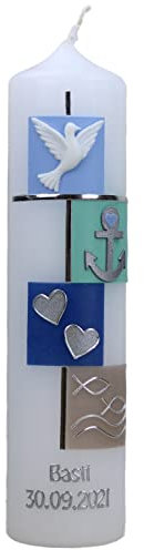christ-kerzen Taufkerze Basti mit Taube, Anker, Herzen, Fische und Wellen 1426