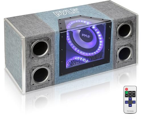 Pyle 8 Dual Series Vented Subwoofer Enclosure for Car Audio - High Powered Sub Woofer Speaker with a 8 Inch Silver Paper Cone and Built-in Illuminating LED Lights - 2x400 Watt Max Power