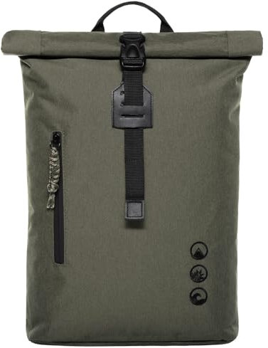 SONS OF ALOHA Roll-Top Rucksack Schmal & Klein Daypack Alani - Leichter City-Rucksack - PET recycelt, wasserabweisend - mit herausnehmbarer Laptop-Hülle 14 Fahrrad-Rucksack Olive-grün