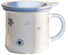 Tasse à café Céramique coupe avec couvercle cuillère tasse ménage eau tasse femme femme japonais lait tasse couple couple tasse de petit déjeuner girl floral tasse Tasses (Color : Blue)