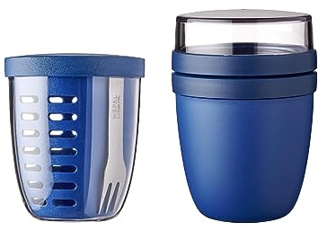 Mepal | Fruit Pack Ellipse | Fruitpot und Lunchpot | Ideal für Obst und Gemüse unterwegs | Obstbox mit Gabel & Sieb | Meal Prep Box mit Deckel | Vivid Blue